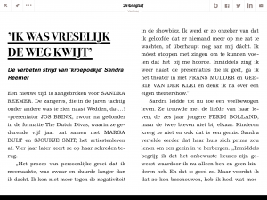 Sandra Reemer in De Telegraaf 24 januari 2015